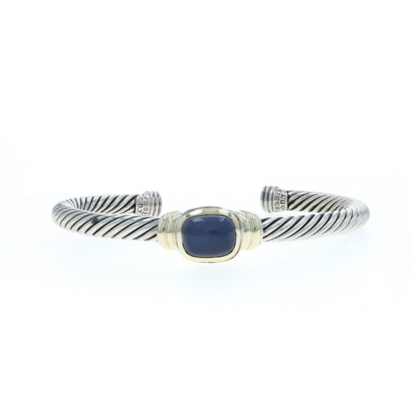 David Yurman Cable Chalcedony Station Cuff Bracelet 6 3/4" Sterling 925 Gold 14k - Picture 1 of 6